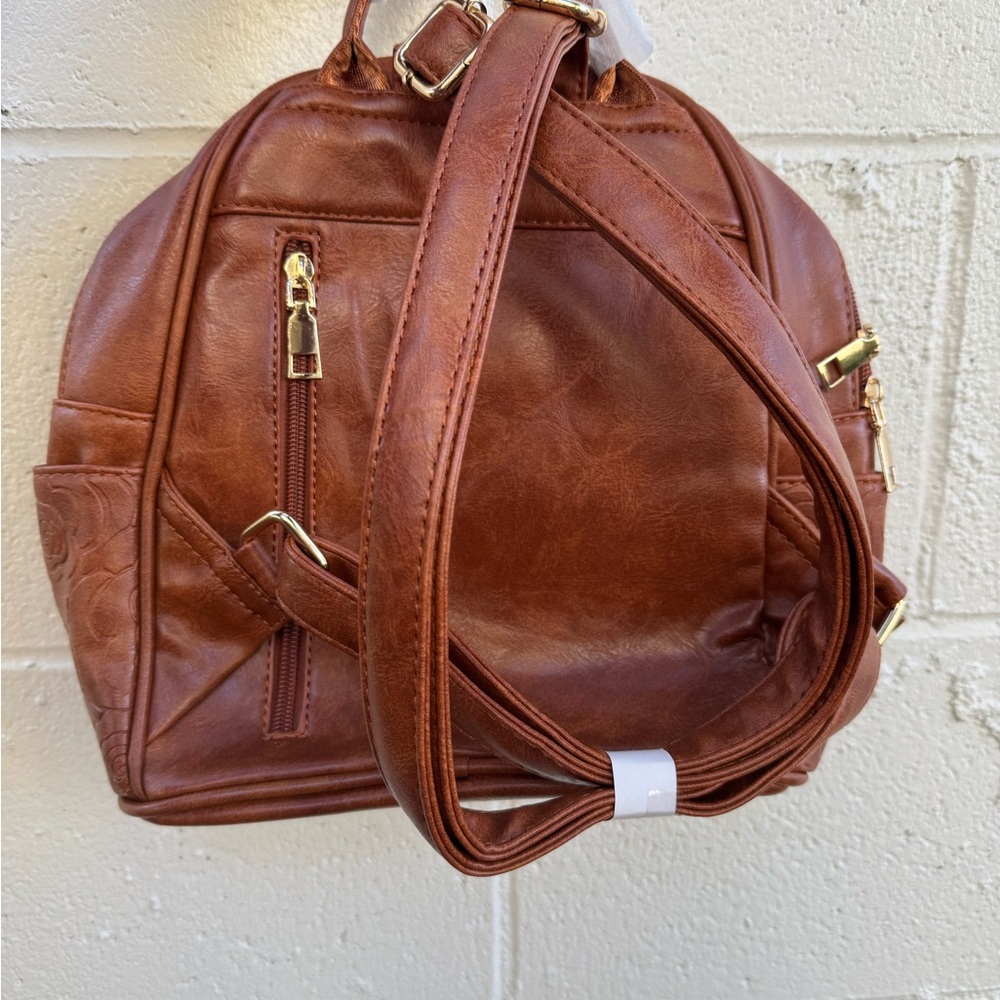 Embossed Floral Brown Backpack - Picture 3 of 5